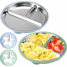 Piatti per bambini in 2 pezzi con ventosa, in acciaio inossidabile, senza BPA, base in silicone antiscivolo, divisi