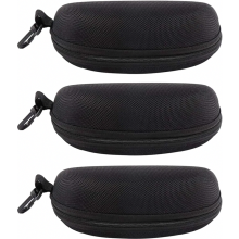 Confezione da 3 custodie rigide per occhiali da sole con cerniera e clip da cintura, ideali per proteggere gli occhiali durante i viaggi.