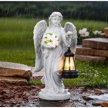 Decorazione tombale a forma di angelo resistente alle intemperie, statua da cimitero in resina con luce per tomba, ornamento commemorativo p