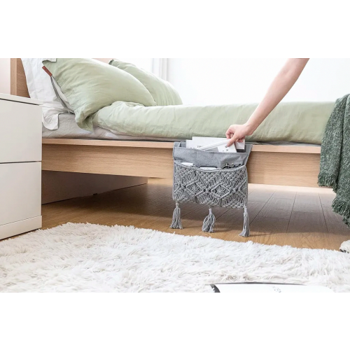 Organizer per bracciolo del divano in macramè, porta telecomando e contenitore per riviste, libri, telefoni e tablet. 2