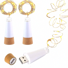 Luci a LED per tappi di bottiglia, ricaricabili tramite USB, filo di rame da 1,9 m, 20 LED bianco caldo, confezione da 3 per decorazioni di