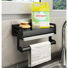 Organizzatore da parete per lavello, supporto autoadesivo senza foratura, nero, per spugne, spazzole e sapone