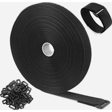 Rotolo di fascette stringicavo con chiusura a strappo da 10 m x 2 cm, 50 fibbie, elementi di fissaggio riutilizzabili e ritagliabili, neri p