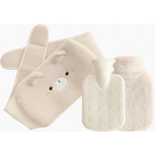 Borsa dell'acqua calda da 1 litro con cintura, in gomma naturale, a prova di perdite, rimovibile per la pulizia, beige, per riscaldare collo