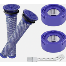 Kit di filtri di ricambio per aspirapolvere V8, composto da 2 post-filtri HEPA, 2 pre-filtri e spazzola per la pulizia.
