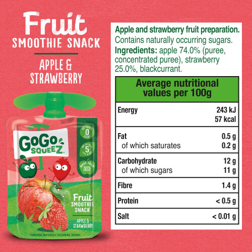 GoGo squeeZ Fruit Smoothie Snack, Apple Strawberry,100% Real Fruit Ble 1