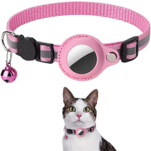 ZOLGINAH Cat Collar, Built-in Apple Air Tag Collar with Bell, Reflective GPS Cat Collar with AirTag Holder, Lightweight Collar for Kittens (Pink)