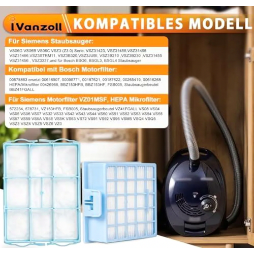 filtros HEPA e 3 filtros de proteção do motor compatíveis com as séries VS06G, VS06B, VS06C, VSZ3 e Z3.0. 1