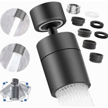 Aerador giratório para torneira, bico rotativo 360 com dois modos de jato, economia de água, preto.