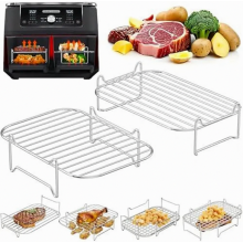 Grelhas empilháveis para fritadeira a ar, aço inoxidável 304, compatíveis com fritadeiras de dupla zona de 7,6 a 10,4 litros, pacote com 2 u