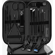 Conjunto de manicure e pedicure de aço inoxidável com 16 peças e estojo de viagem portátil, ferramentas para cuidados com as unhas para home