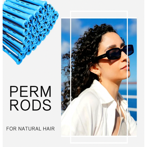 Conjunto de 120 pequenos rolos de permanente, 0,35 polegadas, para cabelos curtos e longos, ferramentas de modelagem azuis 1