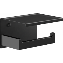 Suporte para papel higiênico sem furos, autoadesivo, para parede, com prateleira, em aço inoxidável preto.