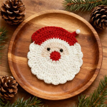 Christmas Crochet Coasters Santa Cat Drink Mats Table Protectors for Coffee Cups Holiday Decor