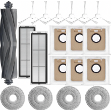 Kit de reposição para aspirador robô, incluindo 1 escova principal, 2 filtros, 4 panos de limpeza, 6 escovas laterais e 6 sacos de pó.