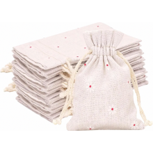 20 saquinhos pequenos de linho, 9 x 12 cm, com estampa floral e cordão, ideais para lavanda e presentes, na cor branca.