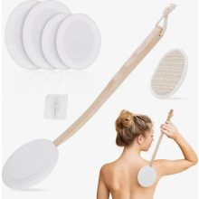 Aplicador de Loção Corporal para as Costas, Conjunto de 7 Peças com Cabo Longo e 4 Almofadas de Substituição, Branco