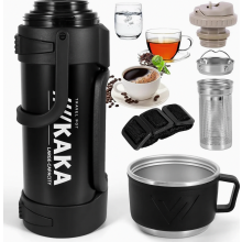 Garrafa térmica de aço inoxidável de 2 litros, com parede dupla, ideal para bebidas quentes e frias, reutilizável.