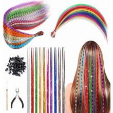 Conjunto de 60 peças de extensões de cabelo coloridas para crianças, fios de cabelo sintético compatíveis com rabos de cavalo e tranças.