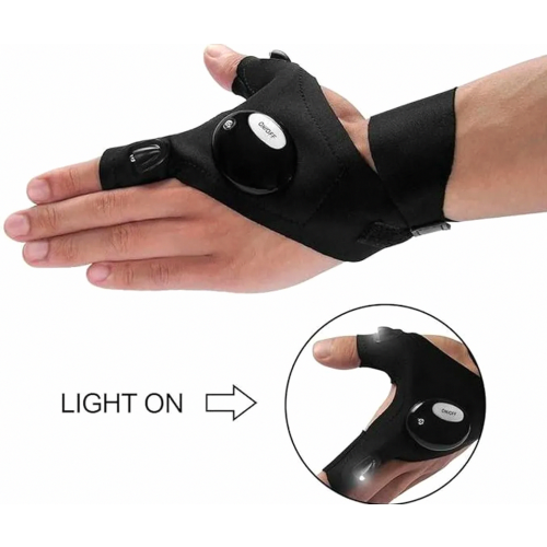 Luvas com lanterna LED integrada, ideais para trabalhos manuais como reparos, camping, pesca e trilhas. 1