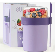 Szczelny kubek na musli i jogurt z widelcem i łyżką, 450 ml i 250 ml, fioletowy, do podróży