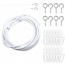 Filo per tende bianco da 2 m con 20 ganci per tende, tende da doccia, divisori per ambienti e finestre.