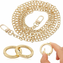 Złoty metalowy łańcuszek do torby, 100 cm uchwyt na ramię z dwoma zapięciami typu O-ring do torebek i projektów DIY