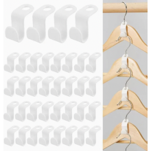 Pacote com 50 ganchos conectores para cabides, clipes em cascata que economizam espaço para organização do guarda-roupa.