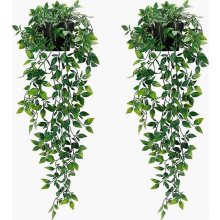 Conjunto de 2 plantas artificiais suspensas com vasos, folhagem artificial realista para decoração de escritório, jardim e festas.