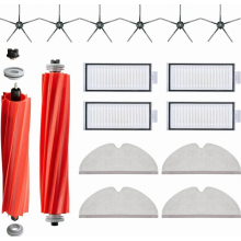 Conjunto de 16 peças de reposição para aspirador de pó, incluindo 2 escovas principais, 4 panos de limpeza, 4 filtros HEPA e 6 escovas laterais.