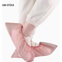 Pacote com 100 protetores de sapatos descartáveis, em tecido não tecido, na cor rosa, para uso interno.