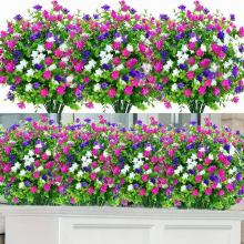 Flores artificiais, 12 ramos de arbustos artificiais resistentes aos raios UV para decoração de casa, jardim, casamentos e áreas externas.