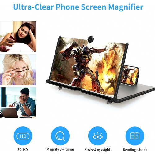Amplificador de tela de celular de 12 polegadas, extensível, 3D HD, compatível com a maioria dos smartphones para visualização de filmes. 1