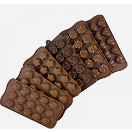 Conjunto de 6 Formas Flexíveis de Silicone para Doces, Chocolates, Balas de Goma e Doces Duros, Marrom 2