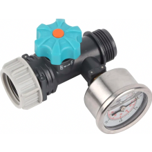 Válvula reguladora de pressão de água ajustável de 3/4 de polegada com manômetro para irrigação de jardins e estufas.