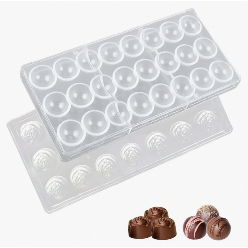 Conjunto com 2 Formas Transparentes de Plástico Reutilizáveis para Chocolate, Bombons, Trufas, Doces e Bolos