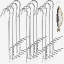 Conjunto de 12 ganchos de aço inoxidável em formato de H, com 21 cm de comprimento, ideais para pendurar peixes, carnes, linguiças e defumar