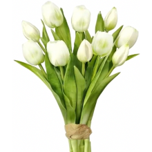 Buquê de tulipas artificiais com 6 tulipas realistas e 4 botões, flores de silicone para decoração de primavera.