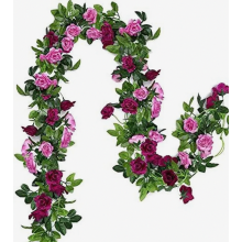 Guirlanda de rosas artificiais (2 unidades), 4,8 metros de comprimento, em seda, para pendurar em arcos de casamento, festas e decoração de