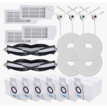 Kit de acessórios de reposição com 20 peças, incluindo 2 escovas principais, 4 escovas laterais, 4 filtros, 4 panos de limpeza e 6 sacos de