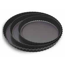 Conjunto de 3 formas redondas antiaderentes para quiche, com fundo removível, nos tamanhos 20, 24 e 28 cm.