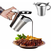 Molheira térmica em aço inoxidável com tampa articulada, parede dupla, 450 ml, prateada.