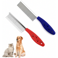 2er-Pack doppelseitige Metallkämme für Katzen und Hunde, abgerundete Zinken zur Flohbekämpfung und Unterfellpflege, rot und blau