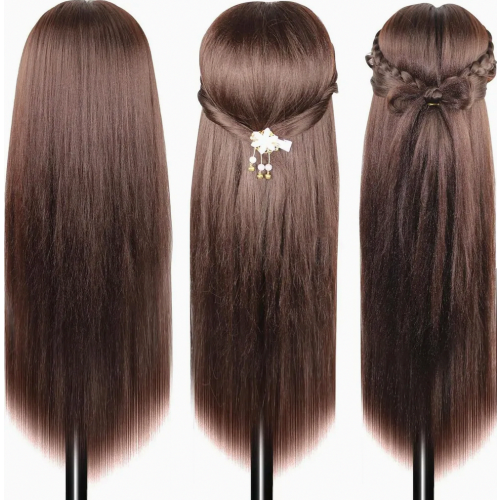 Cabeça de manequim de 66 cm (26 polegadas) para treinamento com suporte, cabelo de fibra resistente ao calor para cabeleireiro e estilização 1