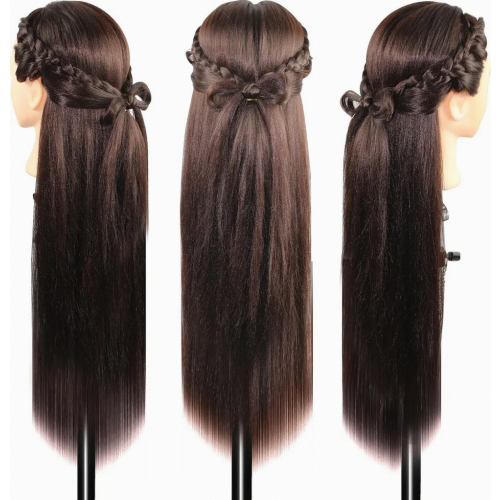 Cabeça de manequim de 66 cm (26 polegadas) para treinamento com suporte, cabelo de fibra resistente ao calor para cabeleireiro e estilização 2
