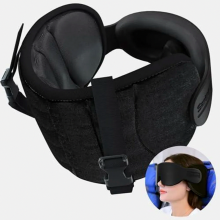 Travesseiro de viagem macio com máscara de dormir 3D, suporte de pescoço 360 graus para voos de longa duração, preto.