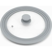 Coperchio universale in vetro per pentole e padelle da 16, 18 e 20 cm con bordo in silicone e valvola di sfiato del vapore.