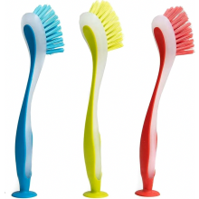 Spazzole per piatti in plastica con ventose, confezione da 3, setole resistenti per lavelli, piatti, pentole e padelle