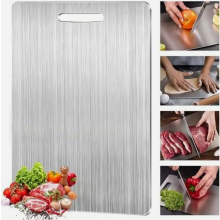 Tagliere in acciaio inox 46 x 30 cm, tagliere igienico bifacciale per carne, frutta e verdura.