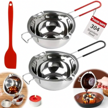 Set di 2 recipienti in acciaio inox da 480 ml per sciogliere cioccolato, burro, zucchero, formaggio e cera per candele, con spatole in silic
